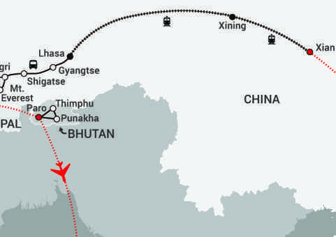 Himalayan Express-map updated Gyirong and train