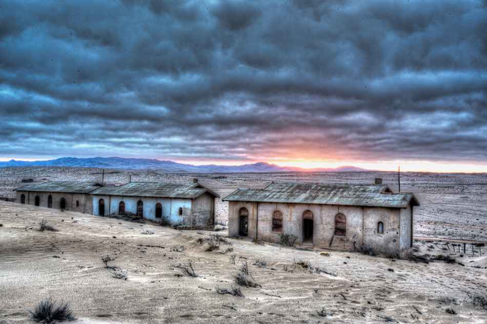 Sunrise at abandoned mining village in HDR