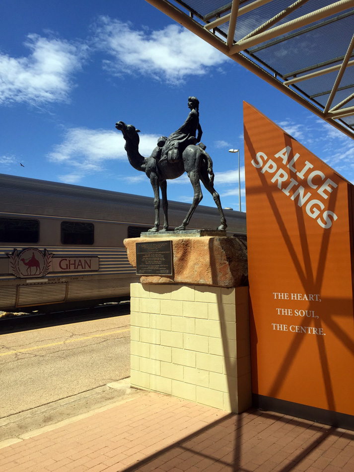The Ghan arrives at the station in Alice Springs