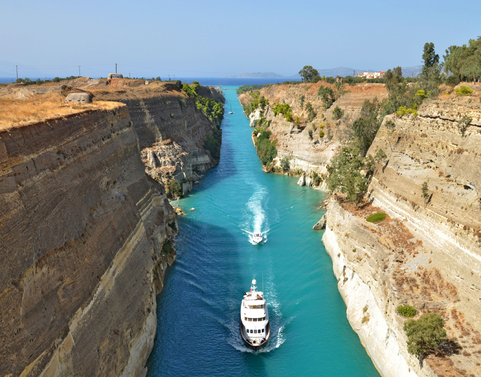 Boats on the Corinth Canal  in Greece