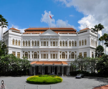 Raffles Hotel, a colonial-style luxury hotel in Singapore.