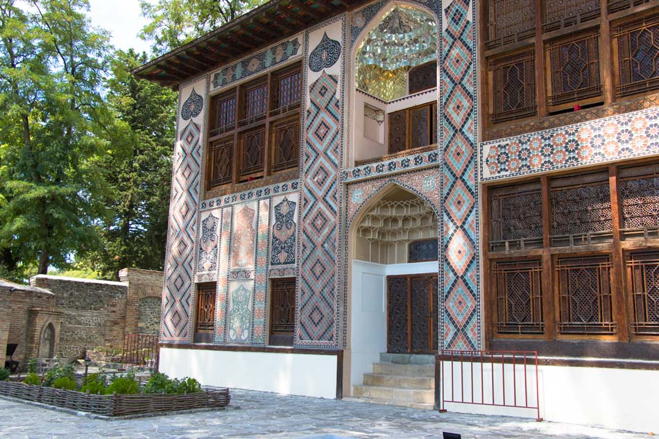 The Palace of Sheki Khans built in the 18th century in the city of Sheki. Historic buildings in Azerbaijan