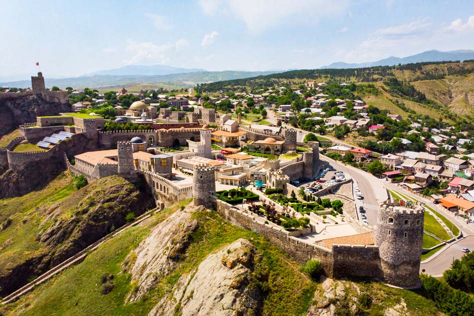 Aerial fly over Akhaltsikhe Castle in Georgia. This is a medieva